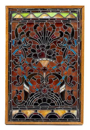 A Palmer V. Kellogg Mansion Leaded Glass Window, Burnham & Root Height 33 x width 22 inches overall.