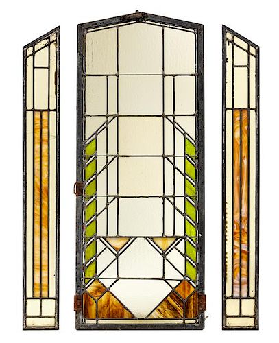 A Set of Three William Eugene Drummond Windows Height 40 x width 25 1/2 inches overall.