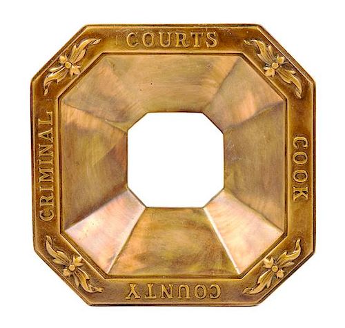 A Cook County Criminal Courts Bronze Spittoon Cover 10 x 10 inches.