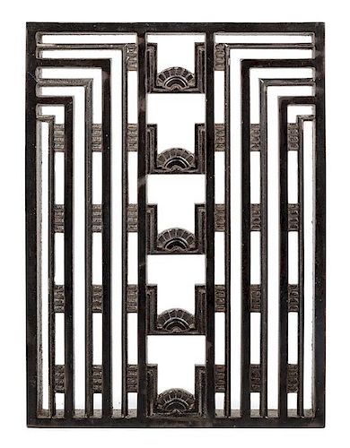 An Art Deco Cast Iron Elevator Grill, Holabird & Root Height 11 inches.