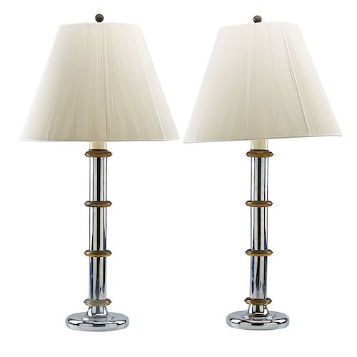 PAIR OF STAINLESS STEEL LAMPS