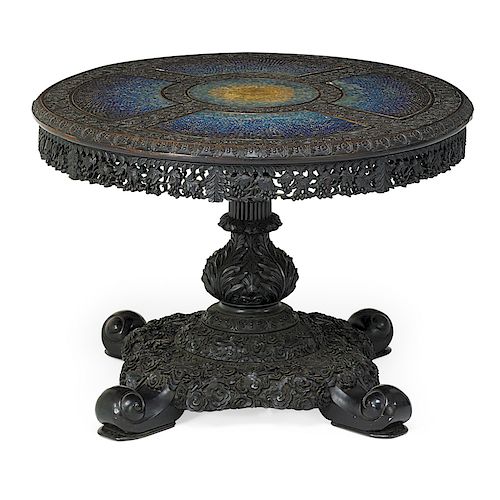 EXCEPTIONAL INDO-ISLAMIC ROSEWOOD MOSAIC INSET CENTER TABLE