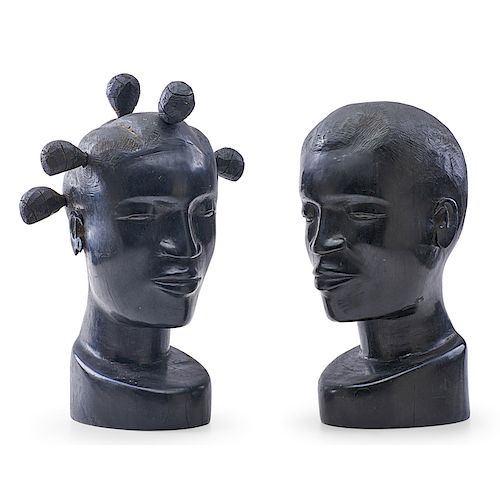 PAIR OF CARVED WOOD HEADS
