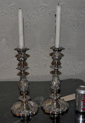 Pair Sheffield Plate Rococo Style Candlesticks
