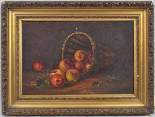 Folk Art O/C Still Life of Apples In Basket