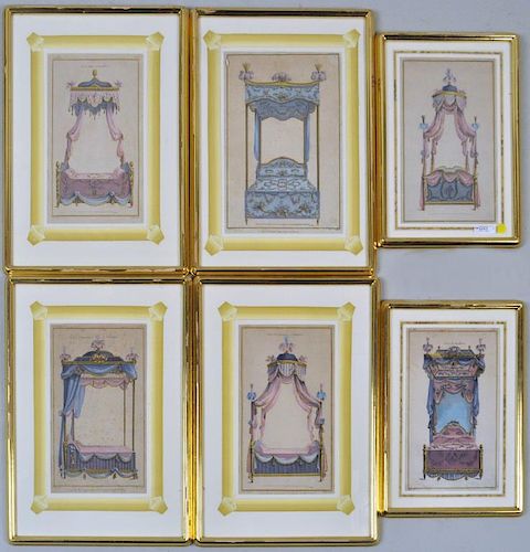 Set Six French Prints of Antique Beds/Hangings