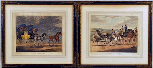 Pair English Hand Colored Coaching Engravings