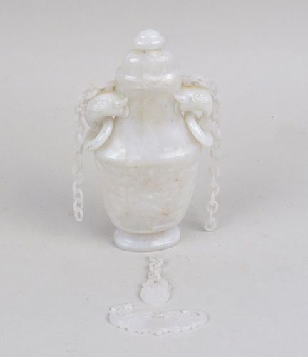 Chinese Carved White Jade Covered Urn