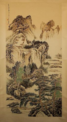 Chinese Watercolor Scroll Painting by Zhang Daqian
