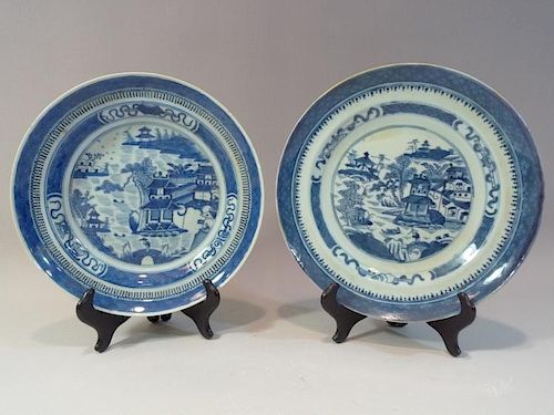 Pair Chinese B/W Porcelain Plates