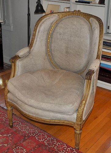 Louis XVI Style Carved Upholstered Bergere Chair