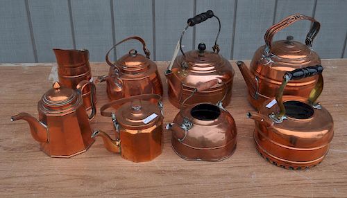 Group Eight Copper Teapots