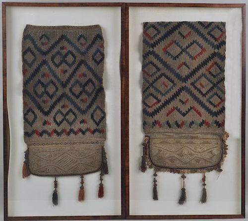 Pair Framed Middle Eastern Camel Saddle Bags