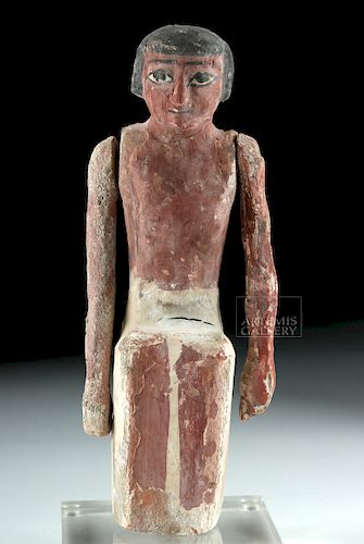 Polychrome Egyptian Wooden Boatman Figure