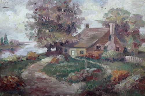 American School, Impressionist Ptg of River House