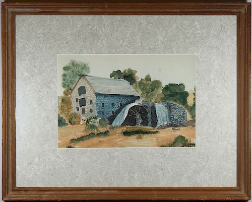 Signed, American School Watercolor of a Mill