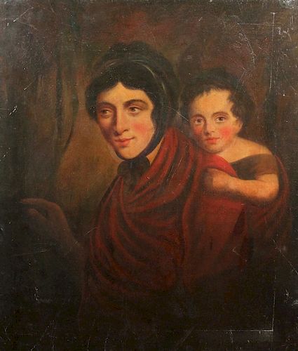 19th C. Painting, Mother & Child