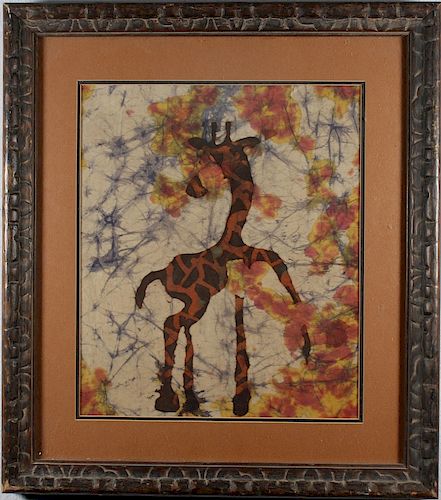 Vintage Mixed Media Painting of a Giraffe