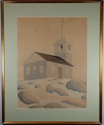 Cronan, Signed Watercolor/Pencil of a Bell House