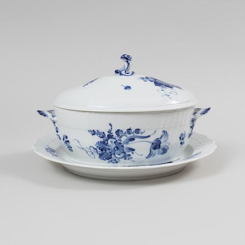 Royal Copenhagen Blue and White Porcelain Circular Platter and a Tureen and Cover in the 'Blue Flowers' Pattern