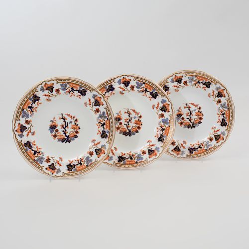 Set of Eighteen Royal Crown Derby Transfer Printed and Gilt Decorated Porcelain Lunch Plates in an 'Imari' Pattern
