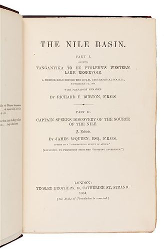 BURTON, Richard Francis, Sir (1821-1890) and James MacQUEEN (1778-1870). The Nile Basin. London, 1864. FIRST EDITION.
