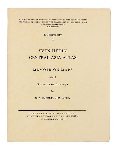 HEDIN, Sven (1865-1952). Central Asia Atlas. Memoir on Maps. Stockholm: The Sven Hedin Foundation for the Statens Etnografiska M