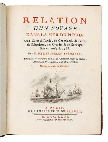 KERGUELEN-TRÉMARAC, Yves Joseph de (1734?-1797). Relation d'un Voyage dans la Mer du Nord. Paris, 1771. FIRST EDITION.