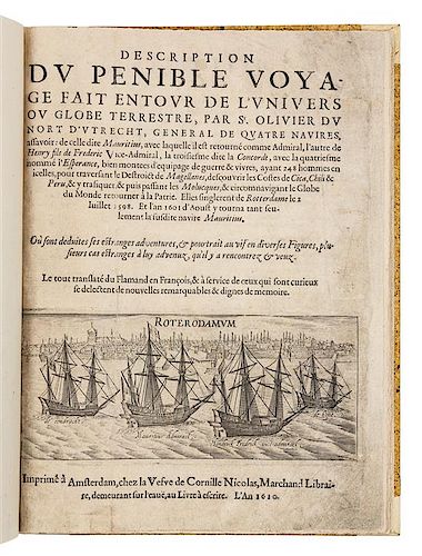 NOORT, Olivier van (1568-1611). Description du Penible Voyage... Amsterdam, 1610. Second edition, JOHN LANDWEHR'S COPY.