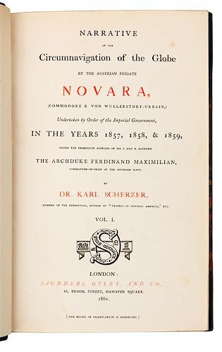SCHERZER, Karl von. Narrative of the Circumnavigation of the Globe by the Austrian Frigate Novara. London, 1861-3. 1ST ED. IN EN