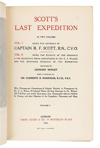 SCOTT, Robert Falcon, Captain (1868-1912). Scott's Last Expedition. In Two Volumes. London, 1913. FIRST EDITION.