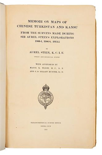 STEIN, Marc Aurel, Sir (1862-1943). Memoirs on Maps of Chinese Turkistan and Kansu. Dehra Dun, 1923. FIRST EDITION.