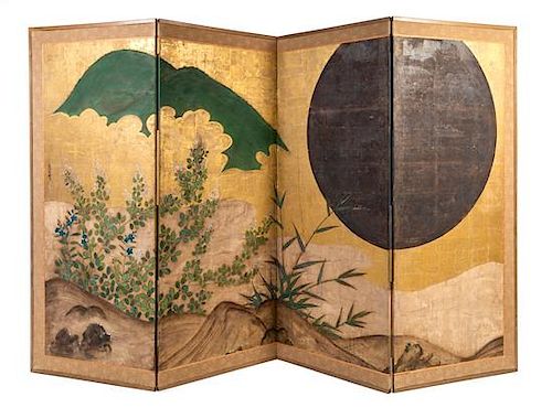 * Tojo Unkoku, (Japanese, 1639-1722), a four-panel floor screen
