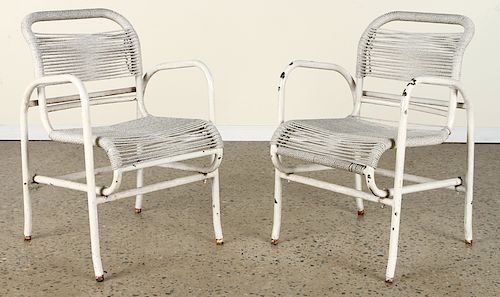 PAIR FRENCH PAINTED IRON OPEN ARM CHAIRS C.1960