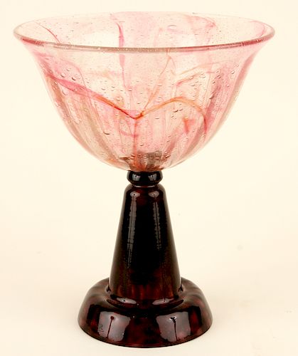 CHARLES SCHNEIDER ART GLASS COMPOTE SIGNED