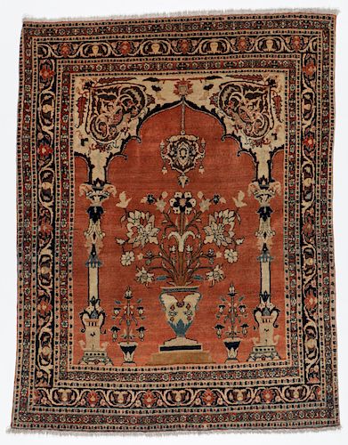 Antique Hadji Jalili Tabriz Prayer Rug, Persia: 4'5'' x 5'7''