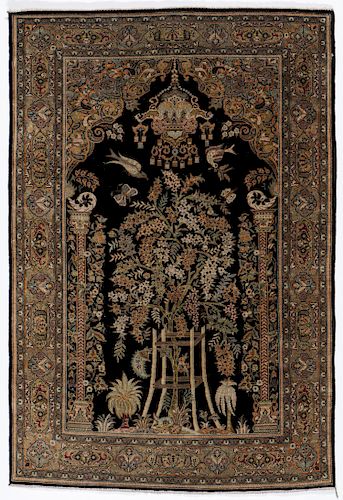 Qum Silk Prayer Rug, Persia: 3'6'' x 5'3''