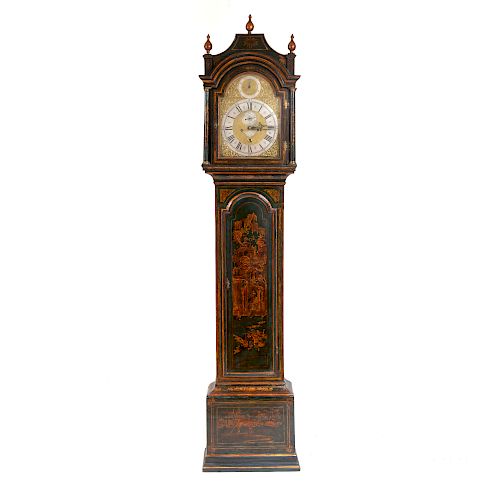 George III Green and Gilt Japanned Tall Case Clock