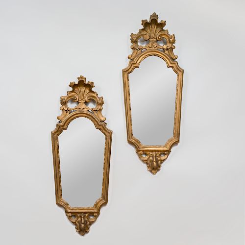 Pair of Italian Rococo Style Giltwood Mirrors