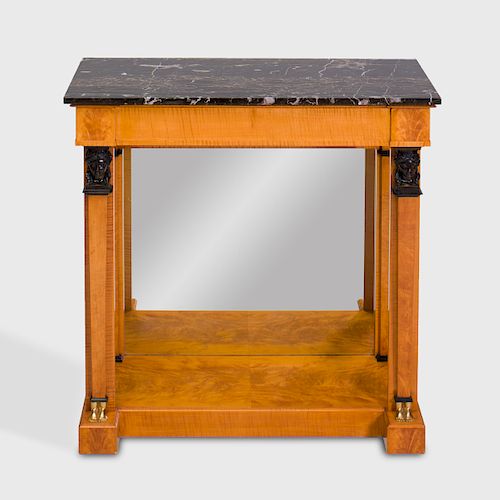 Empire Style Brass-Mounted Satinwood and Ebonized Console Table, Late 20th Century