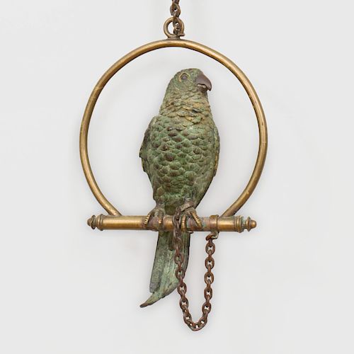 Austrian Cold Painted Bronze Parrot on a Perch, Possibly Franz Bergman 