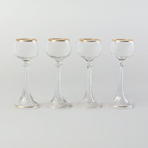 Set of Four Gilt Decorated Colorless Wine Glasses 