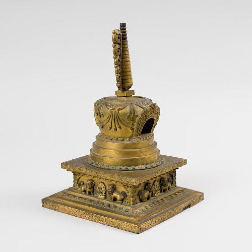 South Asian Gilt-Bronze Model of a Stupa