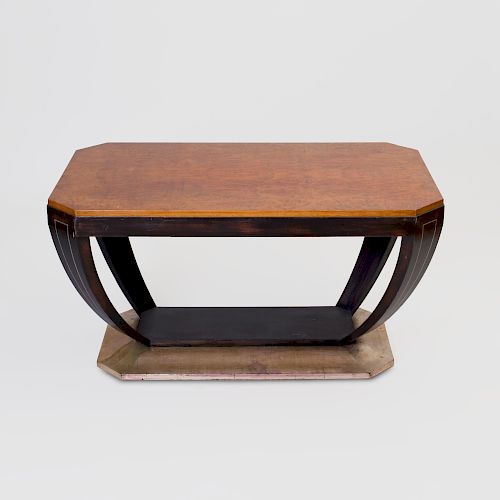 Art Deco Burlwood, Ebonized and Parcel Gilt Low Table