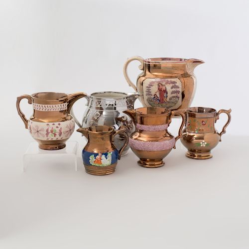 Group of Six Lusterware Pitchers