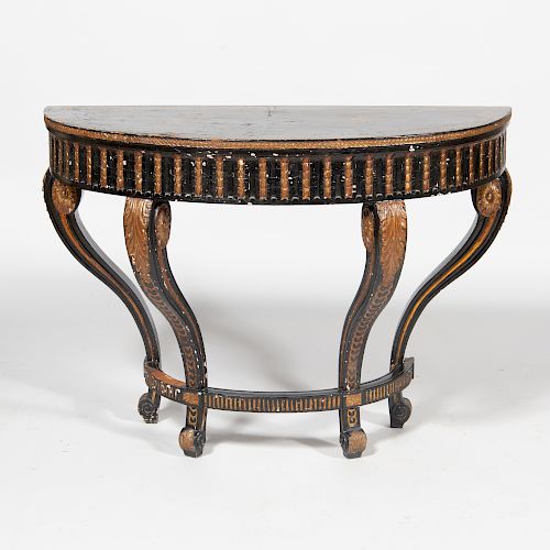 Continental Neoclassical Style Ebonized and Parcel-Gilt D-Shaped Console