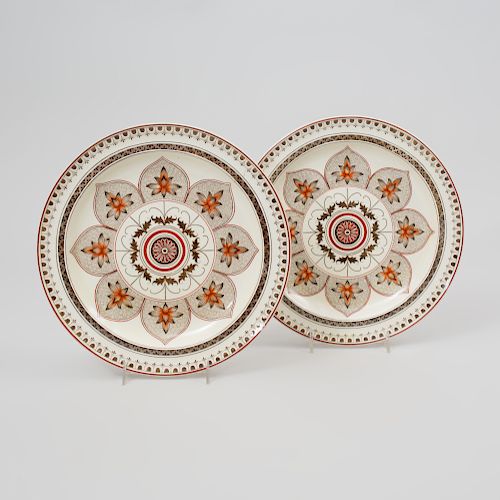 Pair of Wedgwood Transfer Printed and Enriched Creamware Plates in the 'Chestnut' Pattern