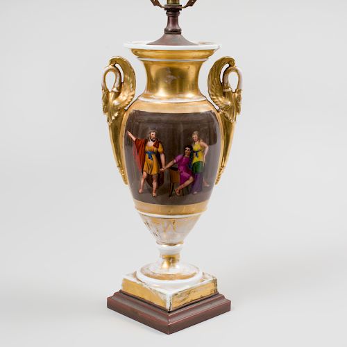 Paris Porcelain Urn Form Vase Mounted as a Lamp