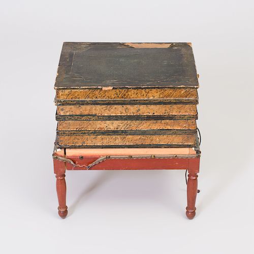 Victorian Style Leather Mounted Tromp L'Oeil Side Table