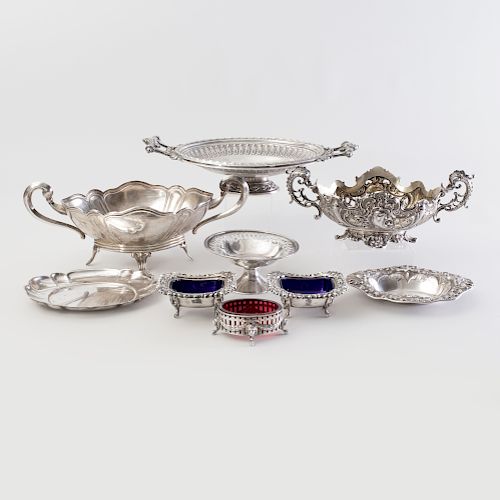 Group of Nine Silver and Silver Plate Table Articles